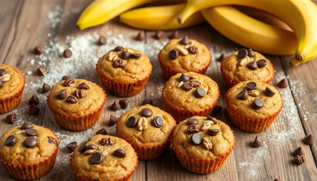 Banana Bread Mini Muffins with Nuts and Chocolate