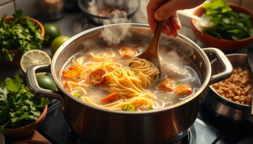 Cooking noodles for Pad Thai