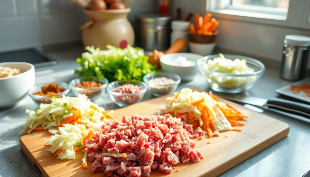 Corned Beef Egg Roll Filling Preparation