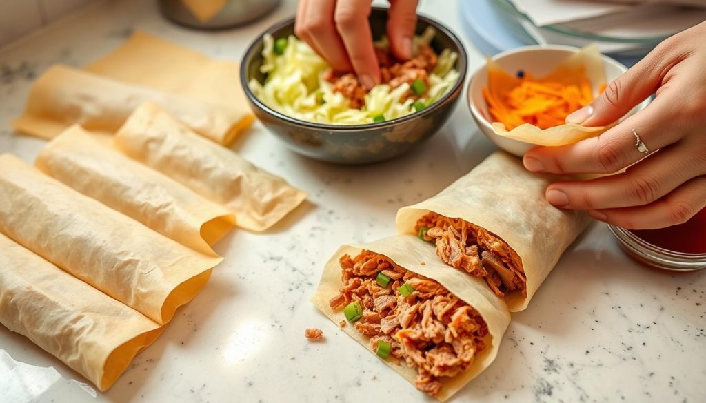 Corned Beef Egg Rolls Assembly Process