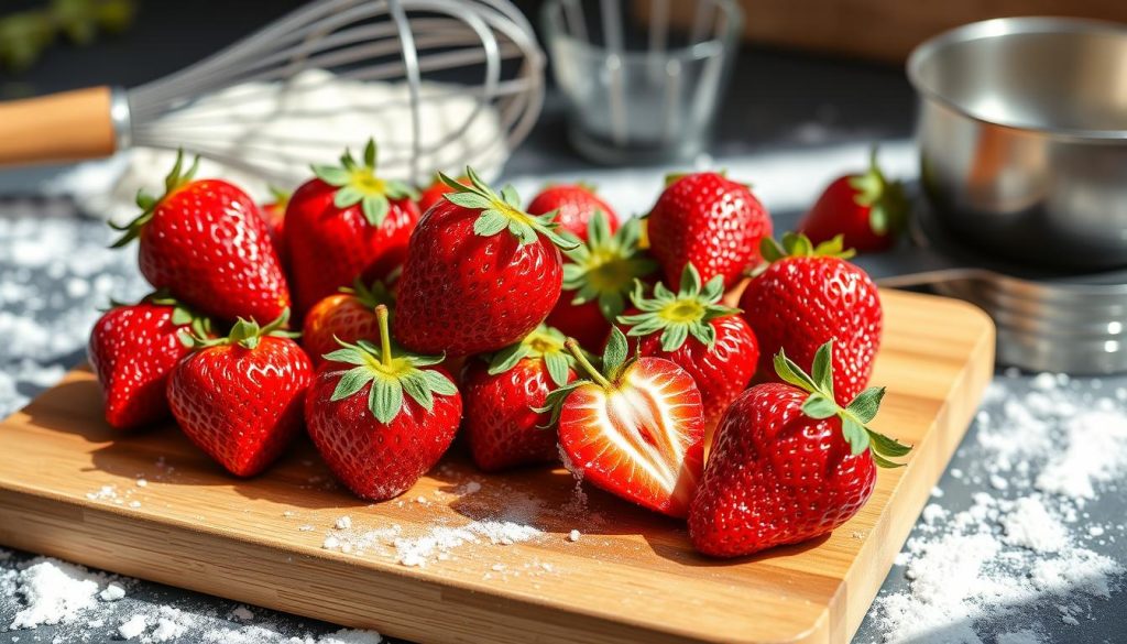 Fresh strawberries for muffin recipe