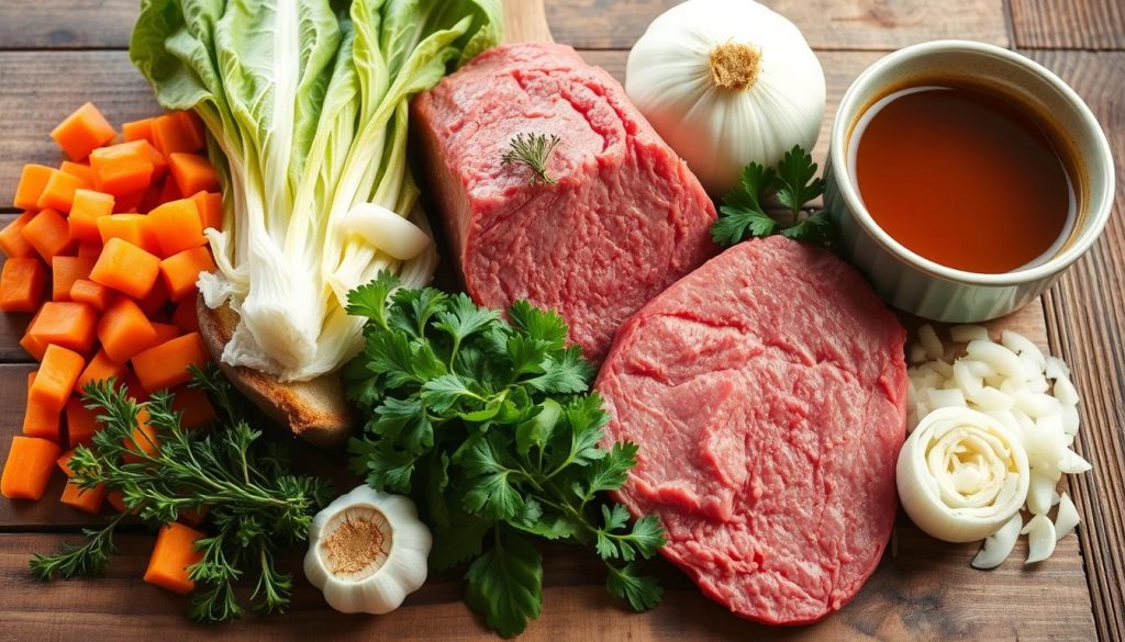 Ingredients for Corned Beef and Cabbage Soup