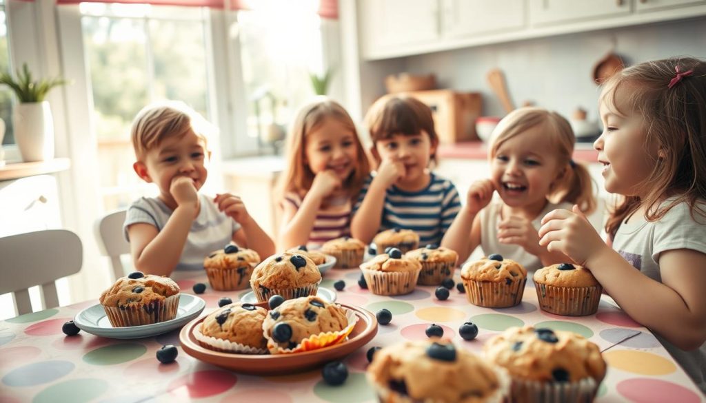 Kids Enjoying Blueberry Muffins