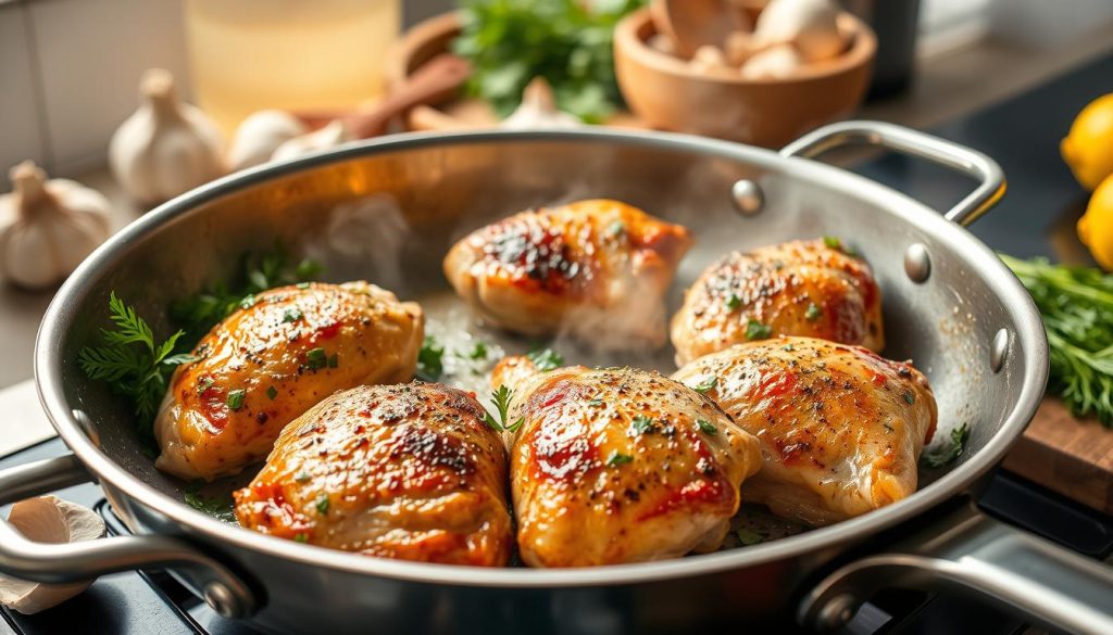 Pan Seared Chicken Thighs Cooking Process