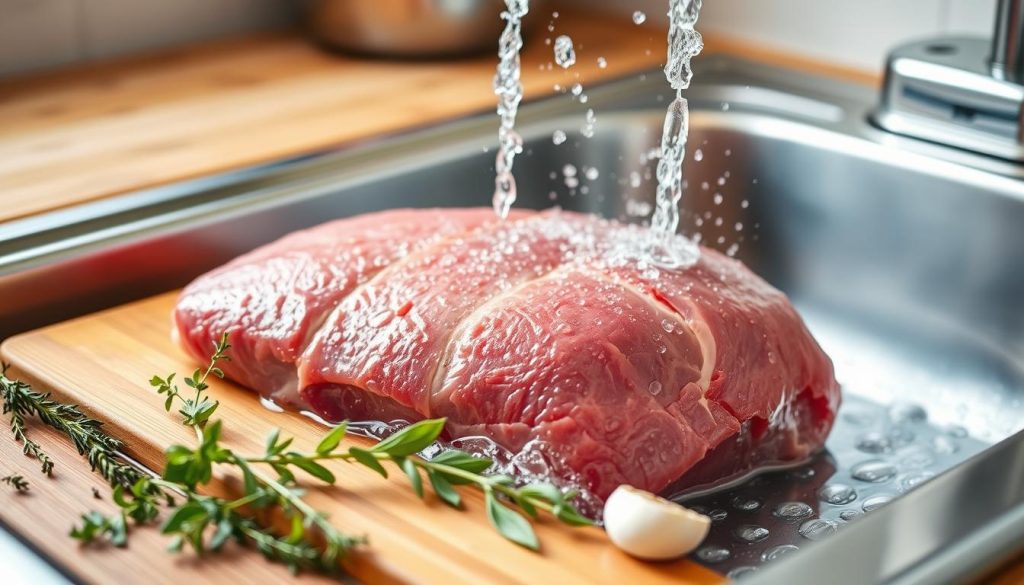 Rinsing Corned Beef Preparation