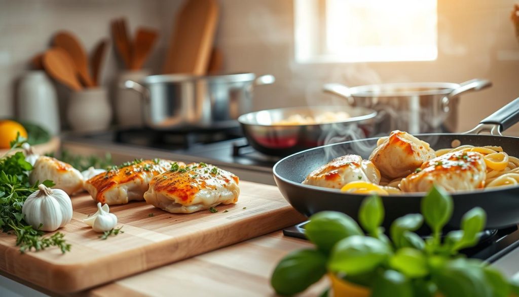 Simple Pan Seared Chicken Thighs Pasta Preparation