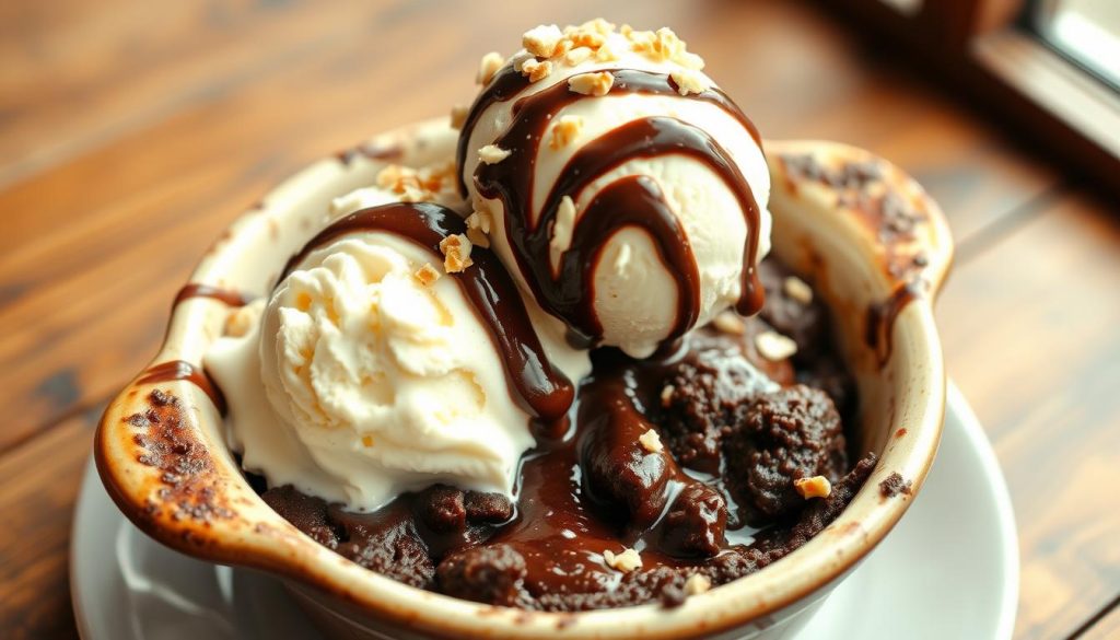 chocolate cobbler with ice cream