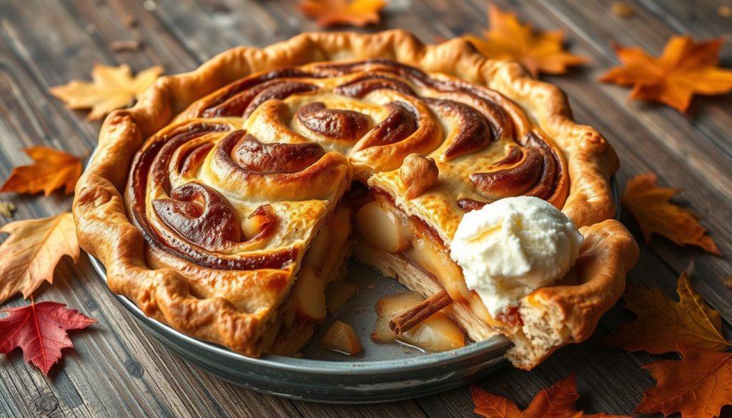 cinnamon roll apple pie serving