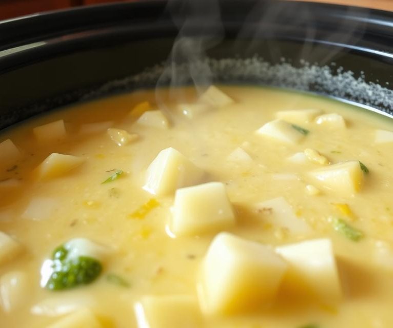 Crockpot Potato Broccoli Cheddar Soup recipe