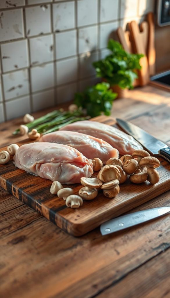 Prepping Chicken and Mushrooms