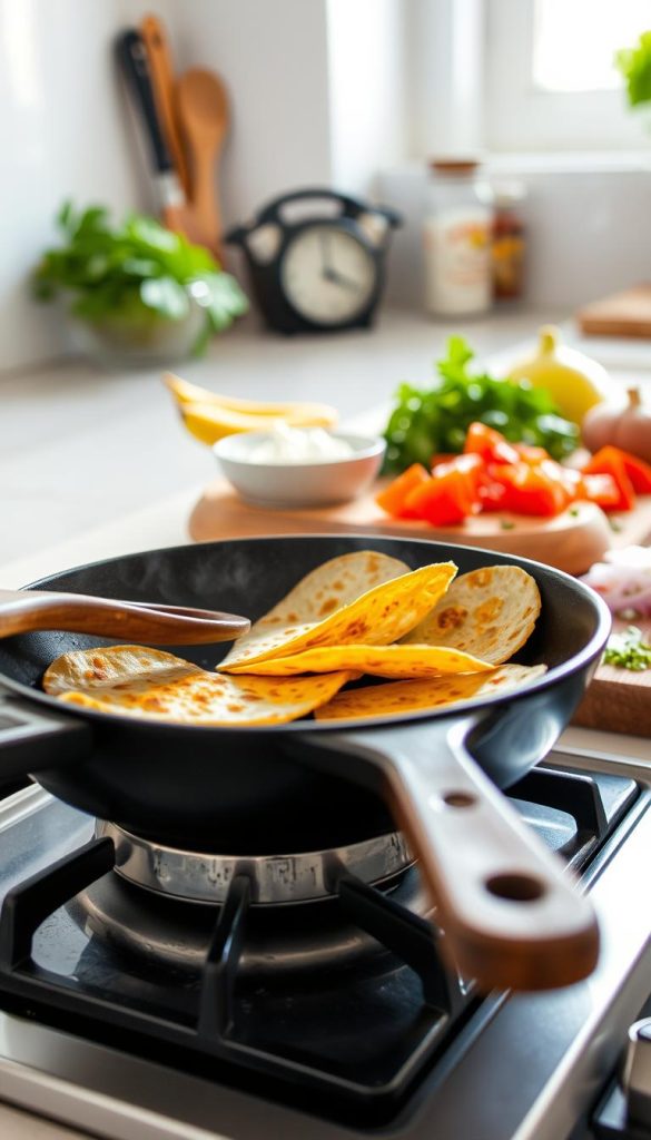 frying tortillas in skillet