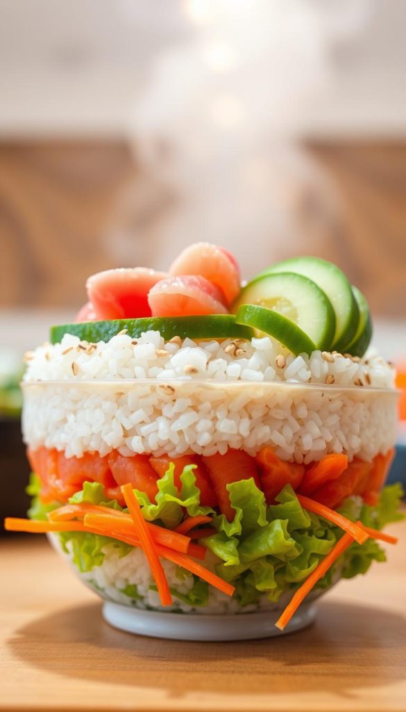 layering techniques for sushi bowls