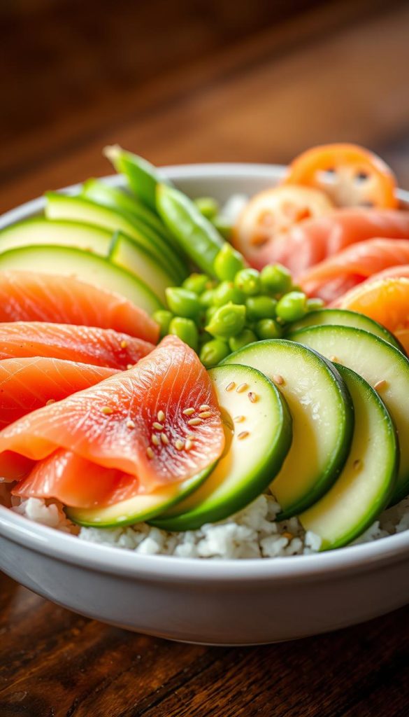 proper topping arrangement for sushi bowls