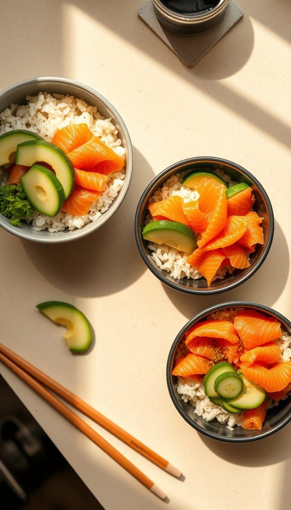 quick assembly of sushi bowls